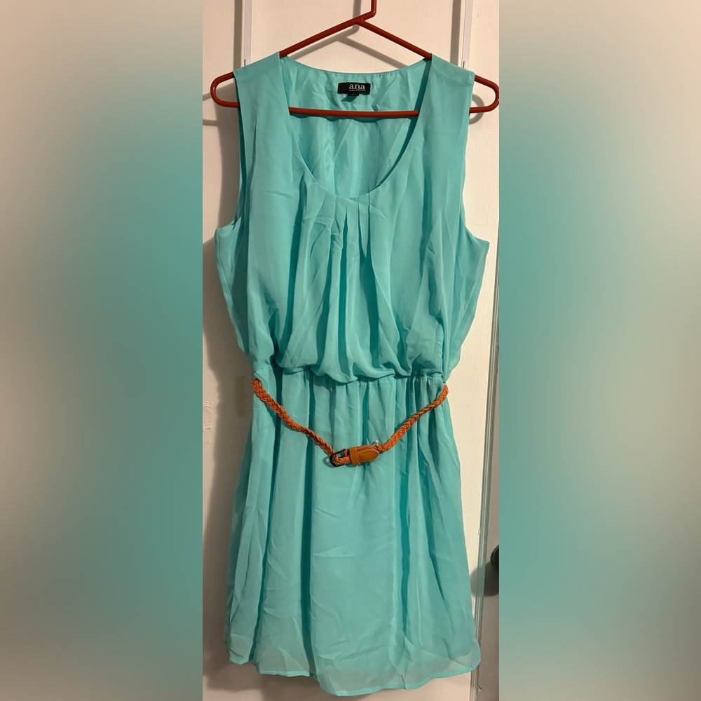 Aqua Sleeveless Dress with Braided Belt